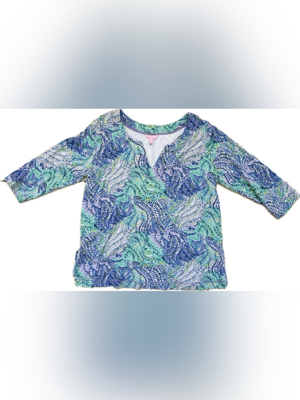 Lilly Pulitzer Justina Tunic XL Blue Green Purple Printed French Terry Top
